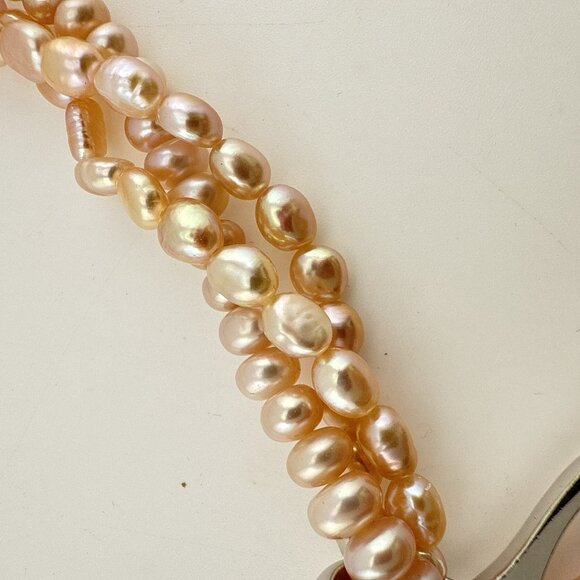 Honora Pearl Necklace Floral Flower Sterling Silver Pink Pendant Triple Strand - Picture 6 of 16